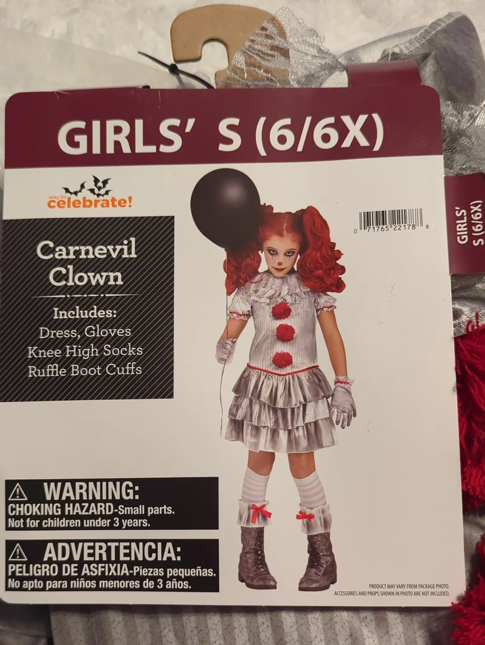 Carnevil Clown Costume, Girl's S (6/6X), New